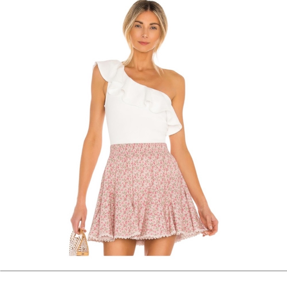 Show Me Your Mumu Ophella Bodysuit One Shoulder Ruffle in Bone White